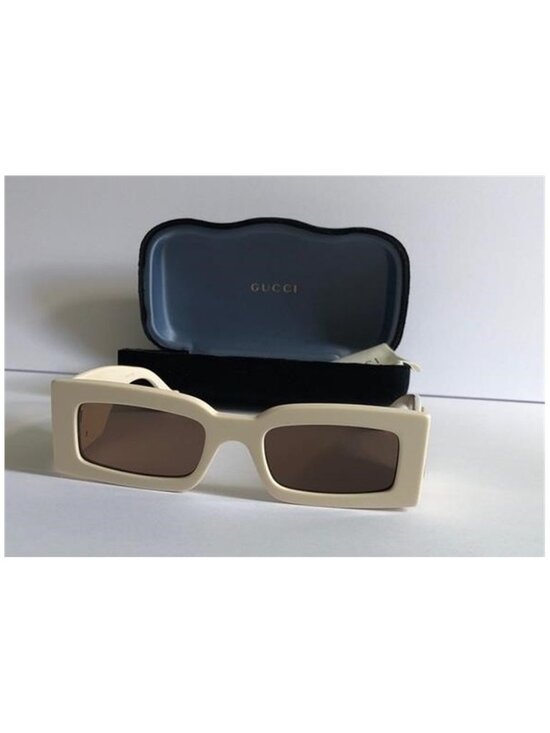 New Authentic Gucci GG1425s 004  Women\'s Cream Rectangular Sunglasses